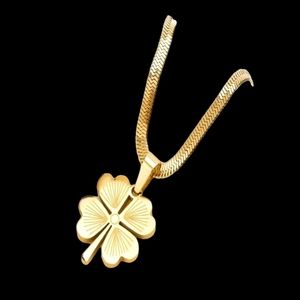 Gold Clover Necklace on herringbone chain